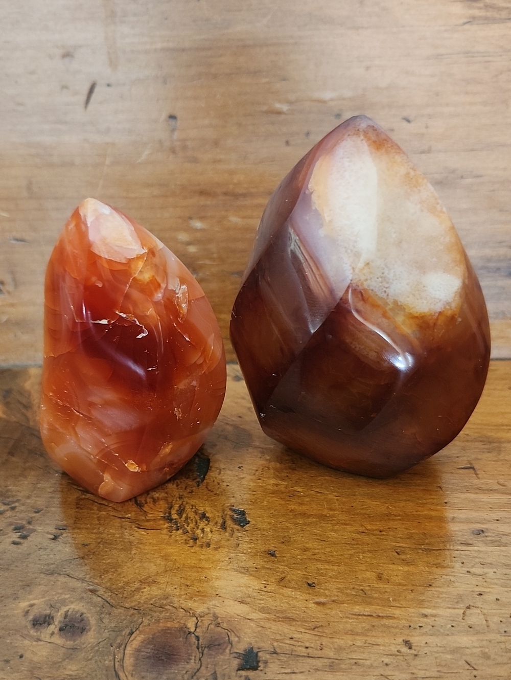 Natural Polished Carnelian Quartz Crystal Flame Set Of 2